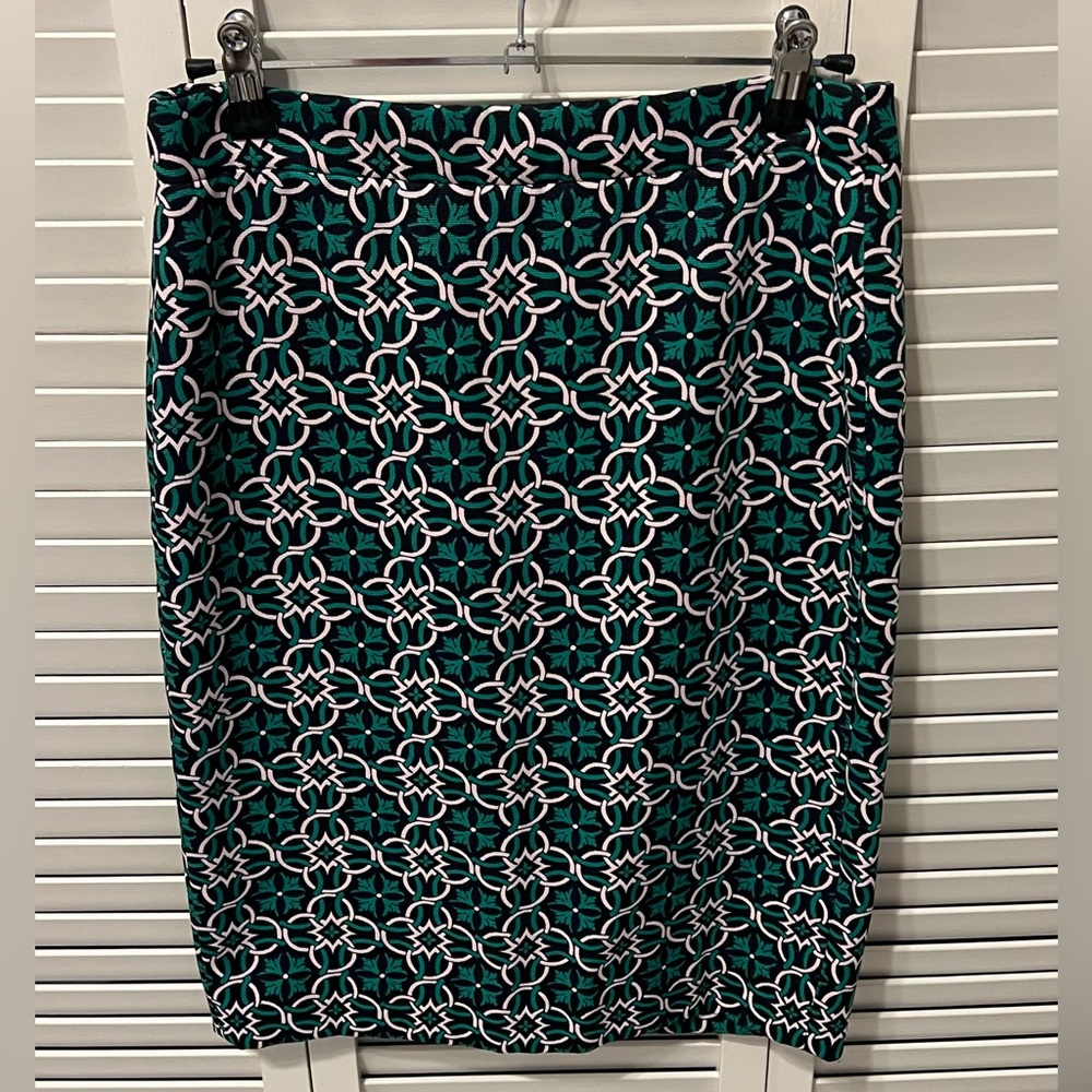 J. Crew Pale Pink Green & Black Abstract Print Pencil Dressy Business Skirt- 00